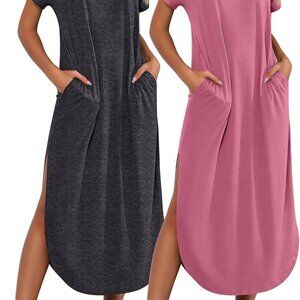 Women's Maxi Dress Polyester Rayon Spandex V-Neck Casual Pockets Summer